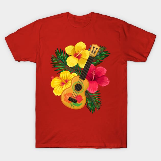 Hawaiian Ukulele Lute and Hibiscus T-Shirt by soulfulprintss8